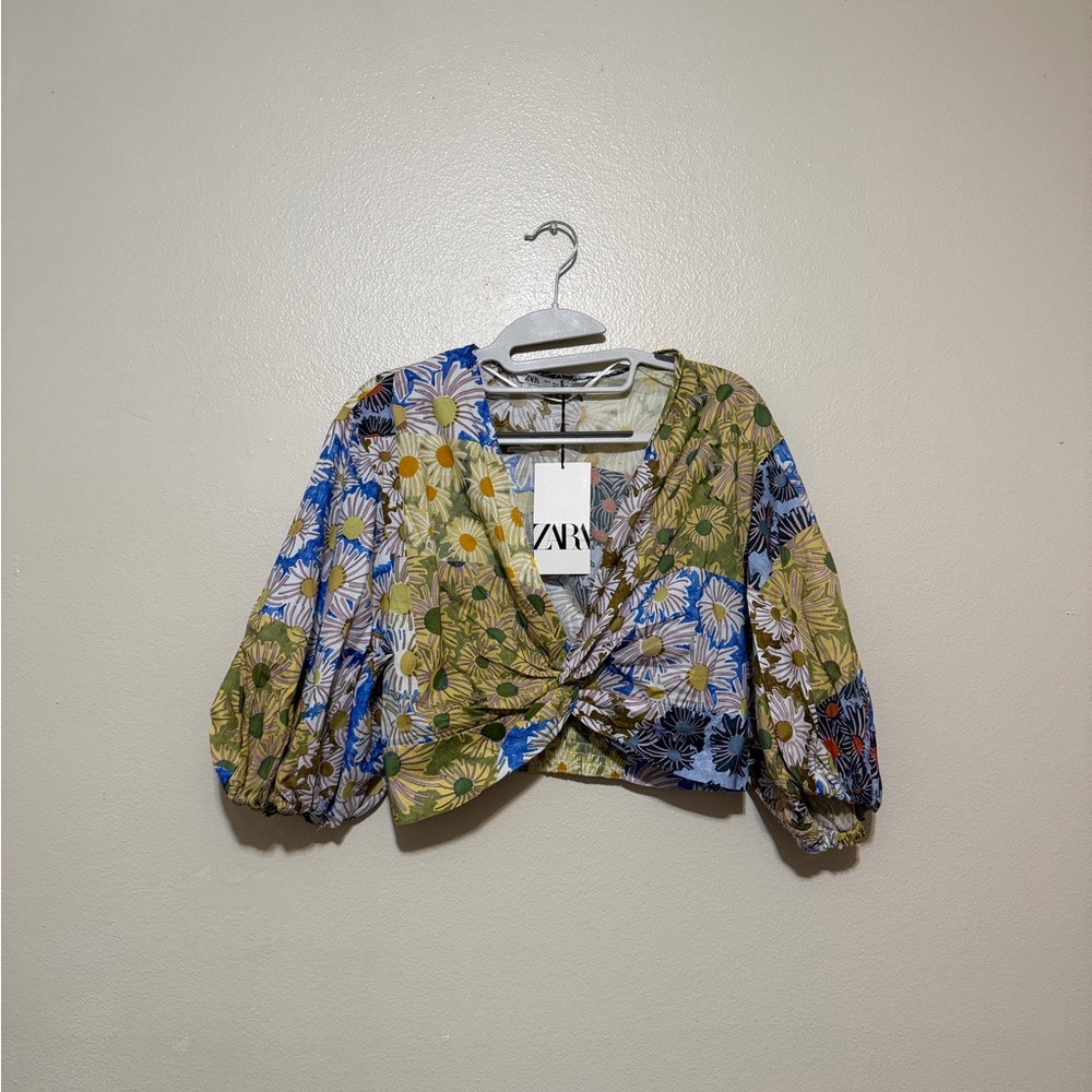 Zara Floral Boho Knot Blouse Size S